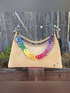 Novelty Strap| Bag Strap| Pebbled Faux Leather Rainbow Chain Link| Heart Shaped